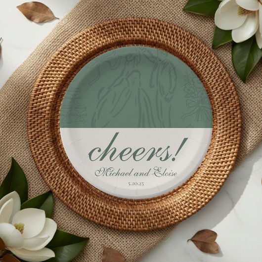 Sage Green Cheers Elegant Personalized Wedding Pappteller