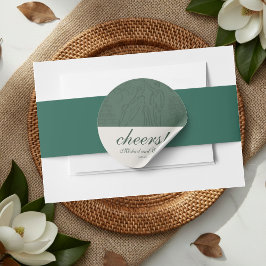 Sage Green Cheers Elegante Personalisiert Hochzeit Runder Aufkleber