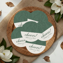 Sage Green Cheers Elegante Personalisiert Hochzeit Runder Pappuntersetzer