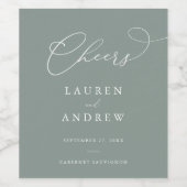 Sage Green Cheers Elegante Wedding Wine Label Weinetikett (Einzelnes Label)