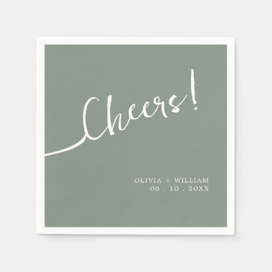 Sage Green Cheers Wedding Napkins Script Design Serviette (Vorderseite)