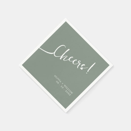 Sage Green Cheers Wedding Napkins Script Design Serviette (Ecke)
