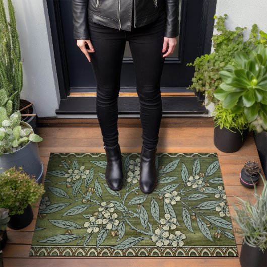 Sage Green Cherry Blossom Art Deco Walter Crane Fußmatte