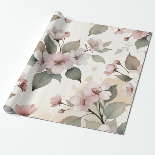 Sage Green Cherry Blossom Easter Gift Wrap Geschenkpapier (Ungerollt)