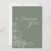 Sage Green Chic Botanical Daisy Garden Wedding Dankeskarte (Vorderseite)