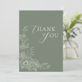 Sage Green Chic Botanical Daisy Garden Wedding Dankeskarte (Stehend Vorderseite)