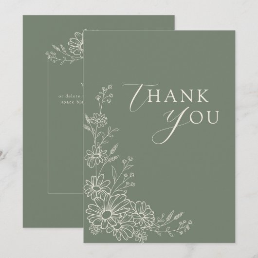 Sage Green Chic Botanical Daisy Garden Wedding Dankeskarte (Vorne/Hinten)