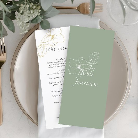 Sage Green | Chic Floral Wedding Flat Menu Menükarte