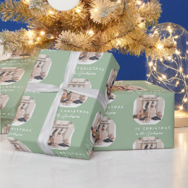 Sage Green Chic Frohe Weihnachtsfamilie Name Foto Geschenkpapier