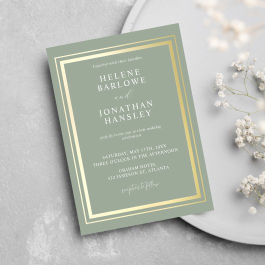 Sage Green Chic Moderne Minimalistische Hochzeit Einladung