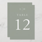 Sage Green Chic Monogram Wedding Tischnummern (Vorne/Hinten)