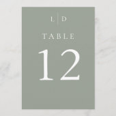 Sage Green Chic Monogram Wedding Tischnummern (Vorderseite)