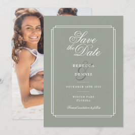 Sage Green Chic Script Art Deco Foto Hochzeit Save The Date