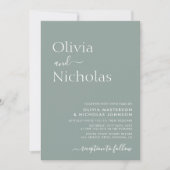 Sage Green Chic Script QR Code Foto Hochzeit Einladung (Vorderseite)