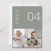 SAGE Green Chilhood Foto Tischnummer Card (Vorderseite)