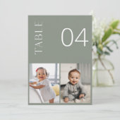 SAGE Green Chilhood Foto Tischnummer Card (Stehend Vorderseite)