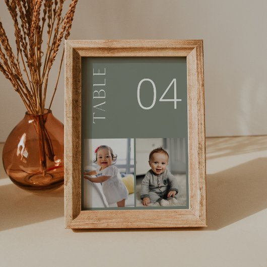 SAGE Green Chilhood Foto Tischnummer Card