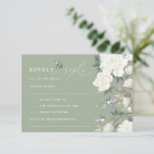 Sage Green Chinoiserie Bird Peony Wedding RSVP Karte (Stehend Vorderseite)