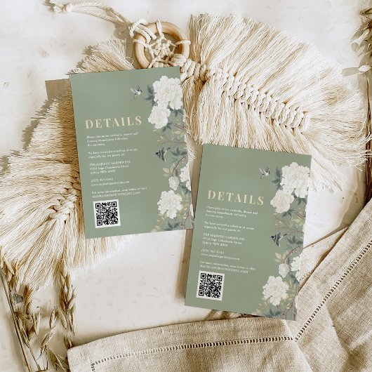 Sage Green Chinoiserie Blume Hochzeitsdetails Begleitkarte