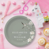 Sage Green Chinoiserie Blumengarten Hochzeit Pappteller (Party)