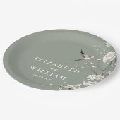 Sage Green Chinoiserie Blumengarten Hochzeit Pappteller (Schrägansicht)