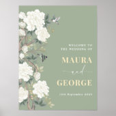 Sage Green Chinoiserie Blumenzehen Willkommen Poster (Vorne)