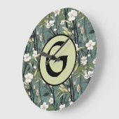 Sage Green Chinoiserie Floral White Initial  Große Wanduhr (Winkel)