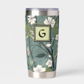 Sage Green Chinoiserie Floral White Initial  Thermobecher (Rückseite)