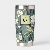 Sage Green Chinoiserie Floral White Initial  Thermobecher (Vorderseite)