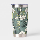 Sage Green Chinoiserie Floral White Initial  Thermobecher (Rechts)