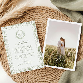 Sage Green Chinoiserie Foto Hochzeit Dankeskarte