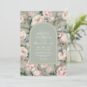 Sage Green Chinoiserie Garden Blume Brautparty Einladung (Stehend Vorderseite)