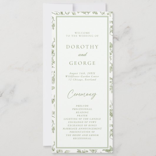 Sage Green Chinoiserie Hochzeitsprogramm Einladung (Vorderseite)