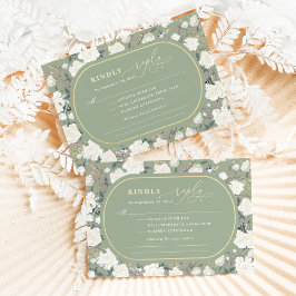 Sage Green Chinoiserie Ivory Blume Hochzeit RSVP Karte