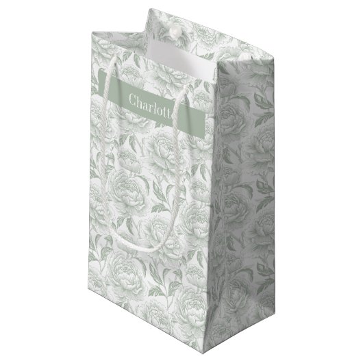 Sage Green Chinoiserie Peonies Kleine Geschenktüte (Vorderseite Schrägansicht)