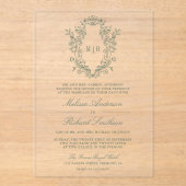Sage Green Chinoiserie Wappen Monogram Wedding Acryleinladungen (Vorderseite)