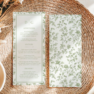 Sage Green Chinoiserie Wedding Menu Menükarte