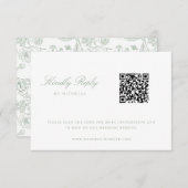 Sage Green Chinoiserie Wedding QR Code RSVP Einladung (Vorne/Hinten)
