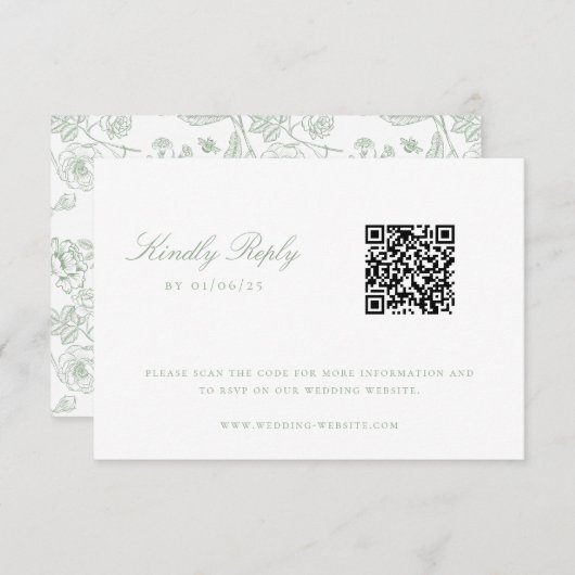 Sage Green Chinoiserie Wedding QR Code RSVP Einladung (Vorne/Hinten)