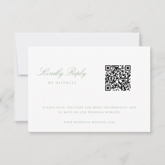 Sage Green Chinoiserie Wedding QR Code RSVP Karte (Vorderseite)