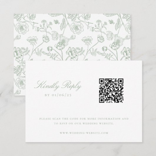 Sage Green Chinoiserie Wedding QR Code UAWG Einladung (Vorne/Hinten)
