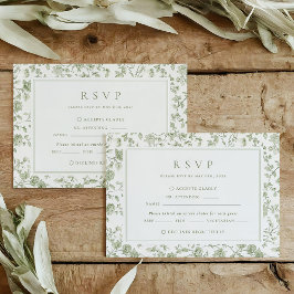 Sage Green Chinoiserie Wedding RSVP Karte