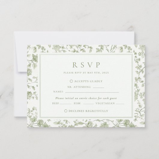 Sage Green Chinoiserie Wedding RSVP Karte (Vorderseite)