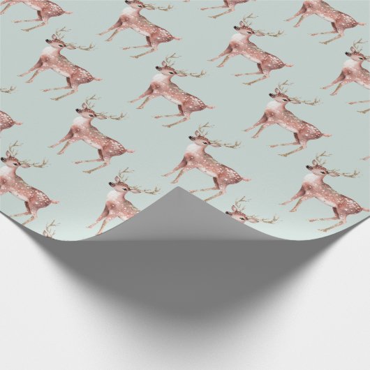 Sage Green Christmas Deer Geschenkpapier (Ecke)