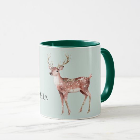 Sage Green Christmas Deer Personalisiert Tasse (VorderseiteRechts)