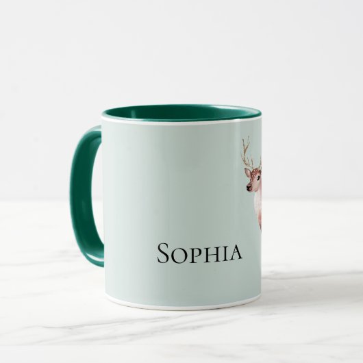 Sage Green Christmas Deer Personalisiert Tasse (Vorderseite Links)