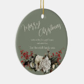 Sage Green Christmas Floral Family Name Modern Keramik Ornament (Rechts)