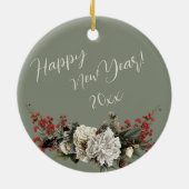 Sage Green Christmas Floral Family Name Modern Keramik Ornament (Hinten)