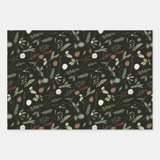 Sage Green Christmas Modern Minimal Botanisch Geschenkpapier Set (Vorderseite 3)