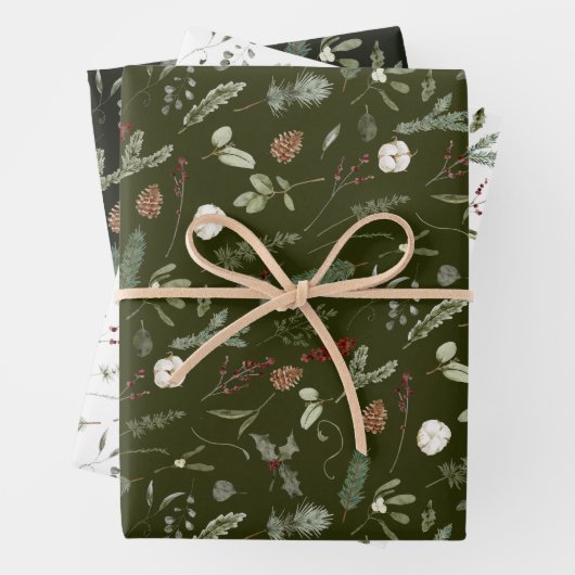 Sage Green Christmas Modern Minimal Botanisch Geschenkpapier Set (Beispiel)